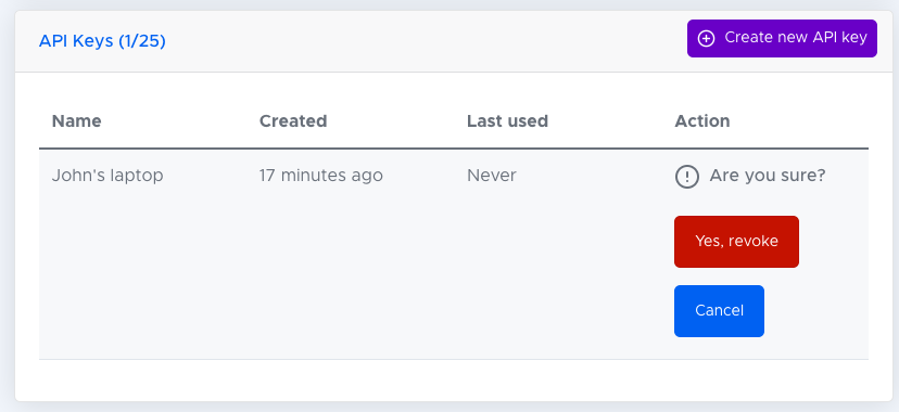 The revocation confirmation dialog