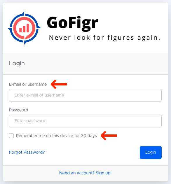 The updated login form